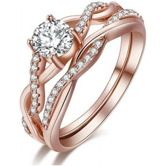 2 Ct Round Cut White Diamond 925 Sterling Silver 14K Rose Gold Finish Bridal Ring Set For Engagement
