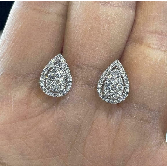 2 Ct Round Cut White Diamond Cluster Stud Earrings 14k White Gold Finish