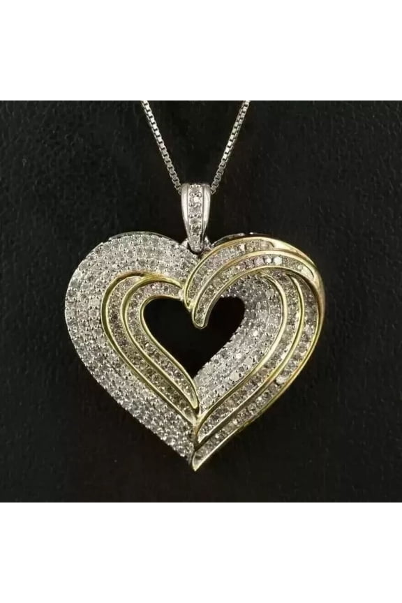 2 Ct Round Cut White Lab-Created Diamond Heart Pendant 14K Two-Tone Gold Plated