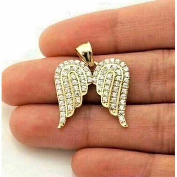 2 Ct Round Cut White Lab Created Diamond Women's Wings Pendant 14k Yellow Gold Plated