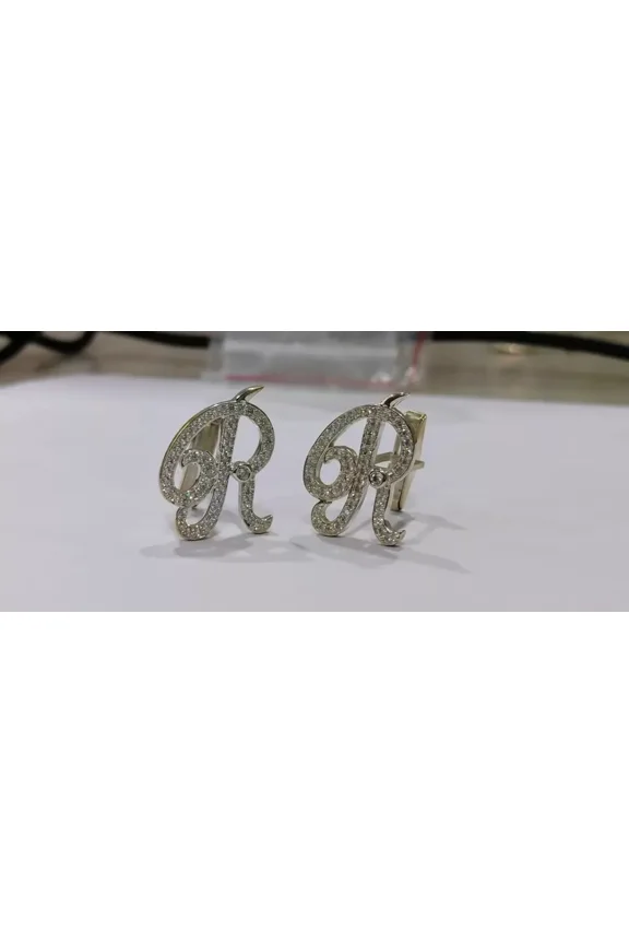 2 Ct Round Cut White Lab Created "R" Letter Wedding Men's Cufflinks 14K Two Tone Gold Plated