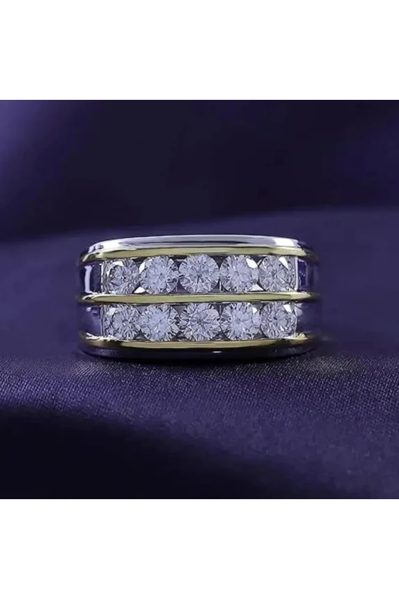 2 Ct Round Cut White Moissanite 14k Two Tone Gold Plated Men's Engagement Ring