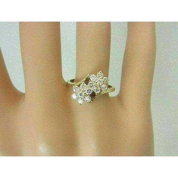2 Ct Round Cut White Moissanite Cluster Engagement Ring 14K Yellow Gold Plated