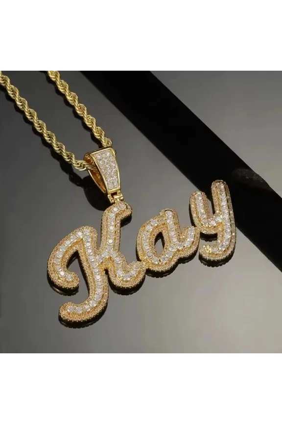 2 Ct Round Cut White Moissanite Custom Name Charm Pendant 14K Yellow Gold Plated