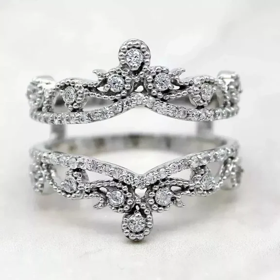 2 Ct Round Cut White Moissanite Enhancer Wrap Guard Ring 14k White Gold Plated