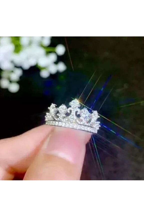 2 Ct Round Cut White Moissanite Pretty Crown Engagement Ring 14K White Gold Plated