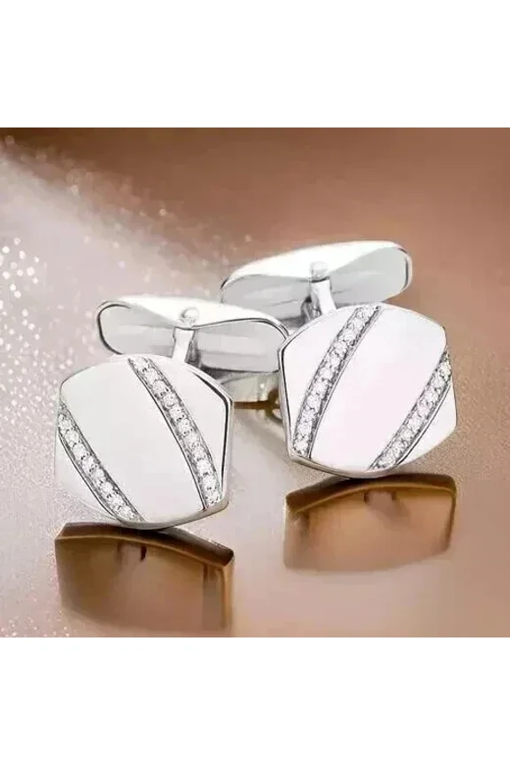 2 Ct Round Cut White Moissanite Wedding Cufflinks Men's 14K White Gold Plated