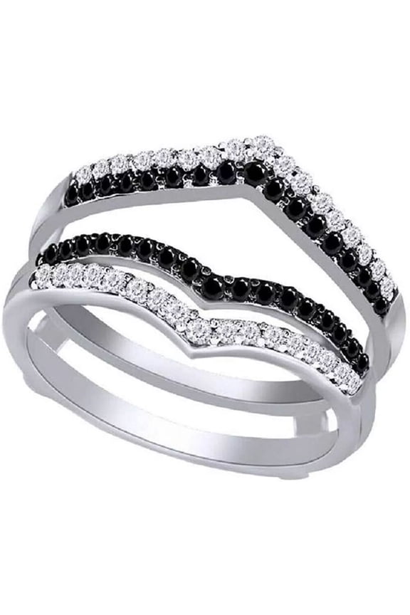 2 Ct Round Lab Created Black Diamond Wrap Enhancer Guard Ring 14k White Gold Plated