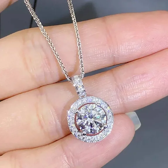 2 Ct Round Lab-Created Diamond Halo Pendant Necklace 14K White Gold Plated