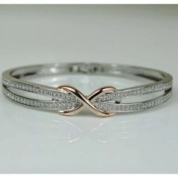 2 Ct Round Lab Created Diamond Infinity Bangle Bracelet 14k Two Tone Gold Plated