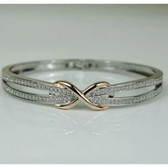 2 Ct Round Lab Created Diamond Infinity Bangle Bracelet 14k Two Tone Gold Plated