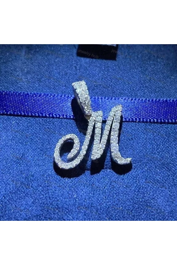 2 Ct Round Lab Created Diamond Initial "M" Letter Pendant 14k White Gold Plated Silver