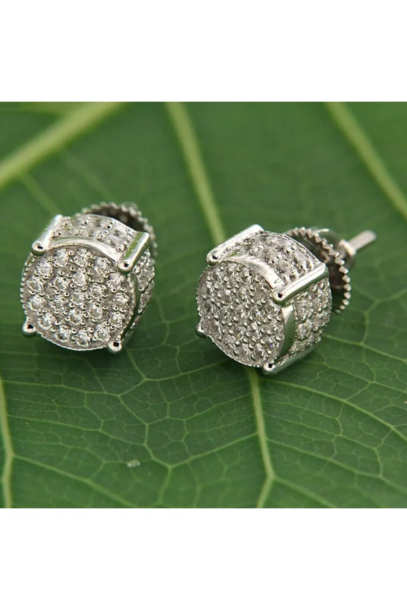 2 Ct Round Lab Created Diamond Men's Cluster Stud Earrings 14k White Gold Plated