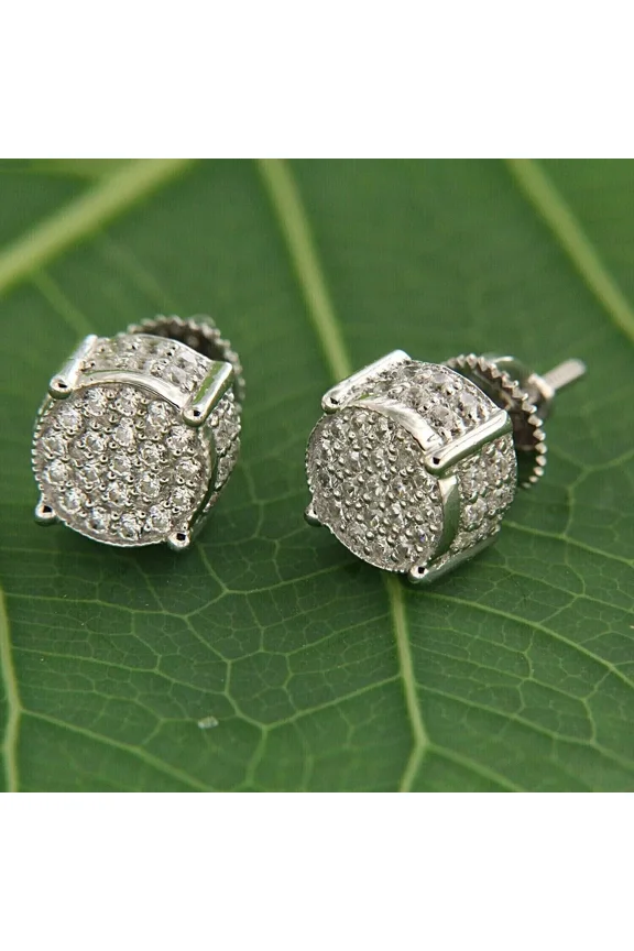 2 Ct Round Lab Created Diamond Men's Cluster Stud Earrings 14k White Gold Plated