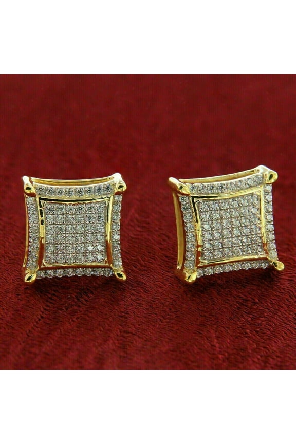 2 Ct Round Lab-Created Diamond Men's Square Stud Earrings 14k Yellow Gold Plated