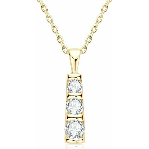 2 Ct Round Lab Created Diamond Women 3 Stone Pendant Necklace 14k Yellow Gold Plated