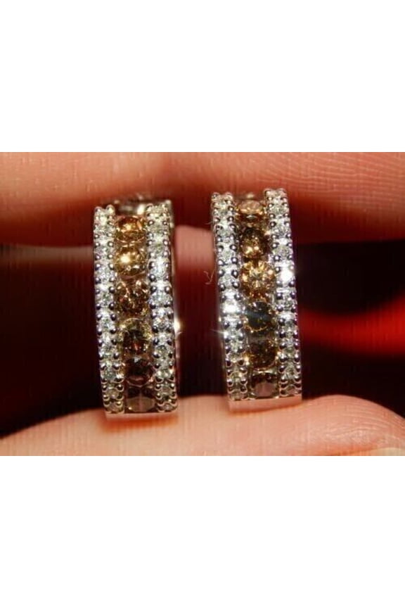 2 Ct Round Simulated Chocolate Hoop Huggie Earring 14K White Gold Plated