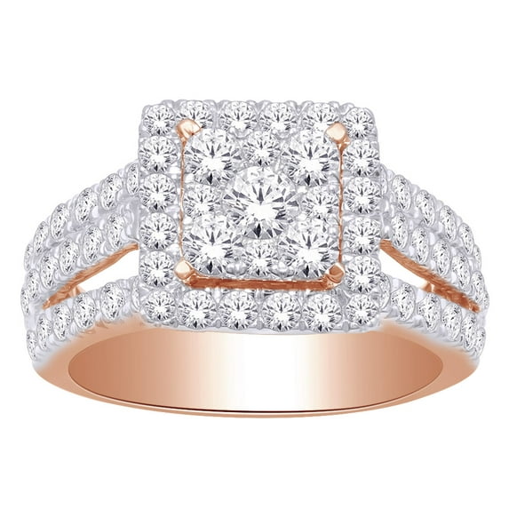 AFFY 2 Ct Round White Natural Diamond Cushion Frame Split Shank Cluster Ring in 14k Rose Gold Ring Size - 12.5