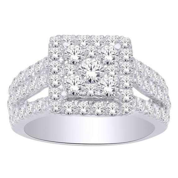 AFFY 2 Ct Round White Natural Diamond Cushion Frame Split Shank Cluster Ring in 14k White Gold Ring Size - 12