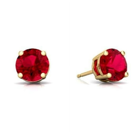 2 Ct Ruby Round Stud Earrings 14Kt Yellow Gold