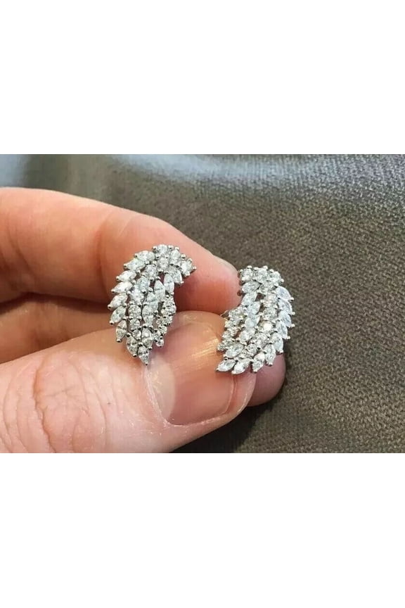 2 Ct Simulated Diamond Marquise Leaf Earrings 14K White Gold Plated For Women's