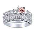 thumbnail image 1 of AFFY 2 Ct Simulated Morganite & White Natural Diamond Three Stone Bridal Ring in 10k White Gold Ring Size - 4, 1 of 1