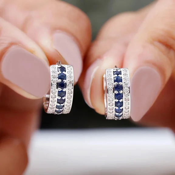 2 Ct Tiny Hoop Clip On Earrings Round Cut Simulated Sapphire In 14K White Gold Plated