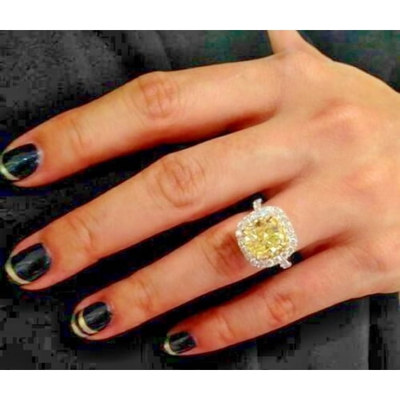 2.Ct Yellow Citrine Cushion Cut Lab-Created Weeding Ring 14K White Gold Plated