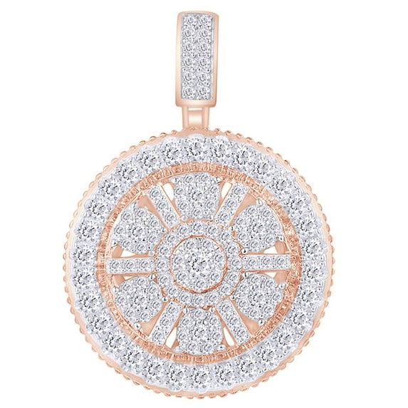 AFFY 2 Cttw Round Cut White Natural Diamond Iced Out Hip Hop Jewelry Cluster Charm Pendant 10k Solid Rose Gold
