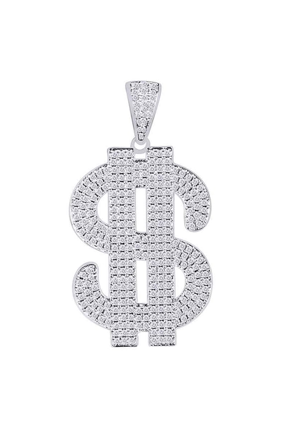 2 Cttw Round Cut White Natural Diamond Iced Out Hip Hop Jewelry Dollar Sign Pendant In 14k Solid White Gold