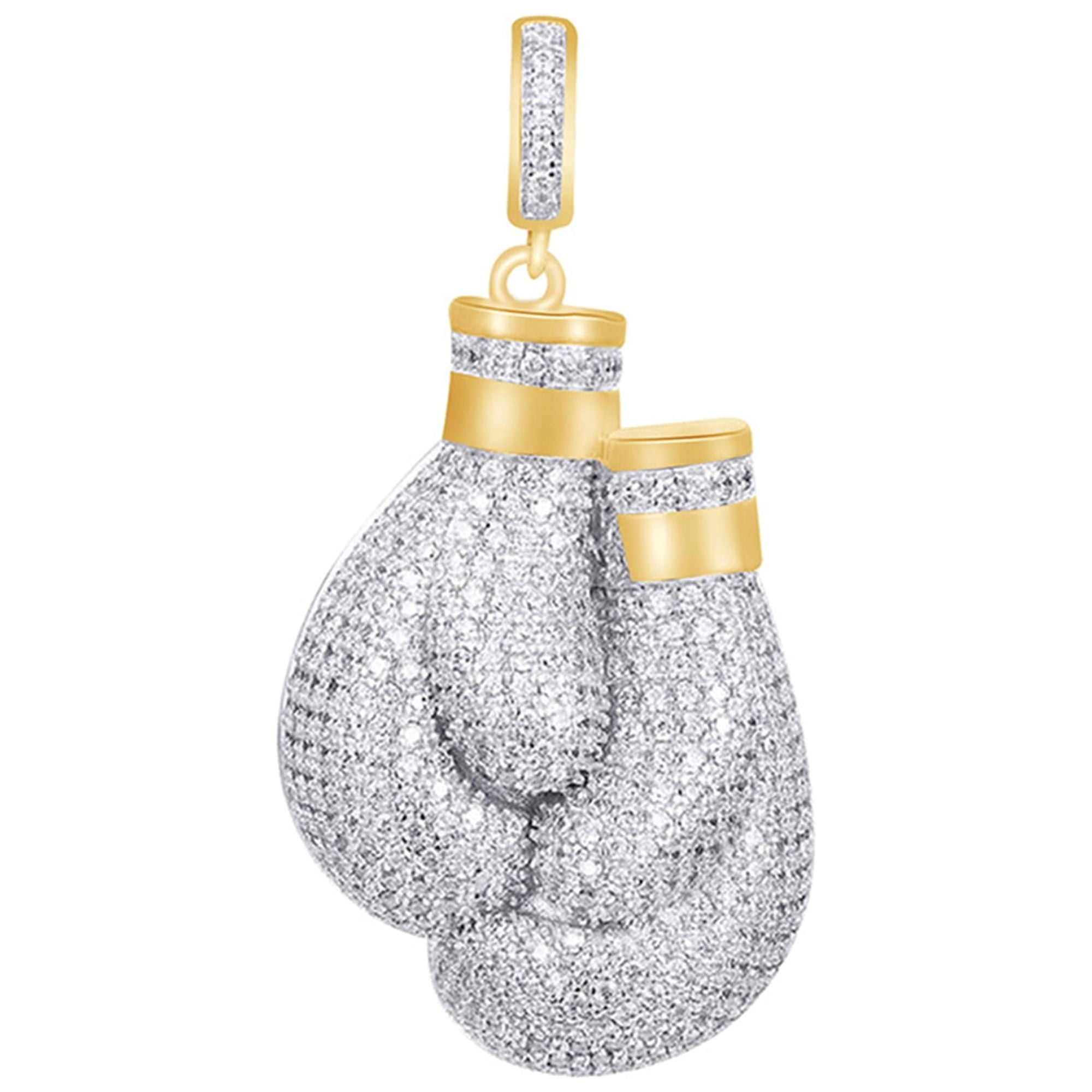 2 Cttw Round Shape White Natural Diamond Iced Out Hip Hop Boxing Gloves