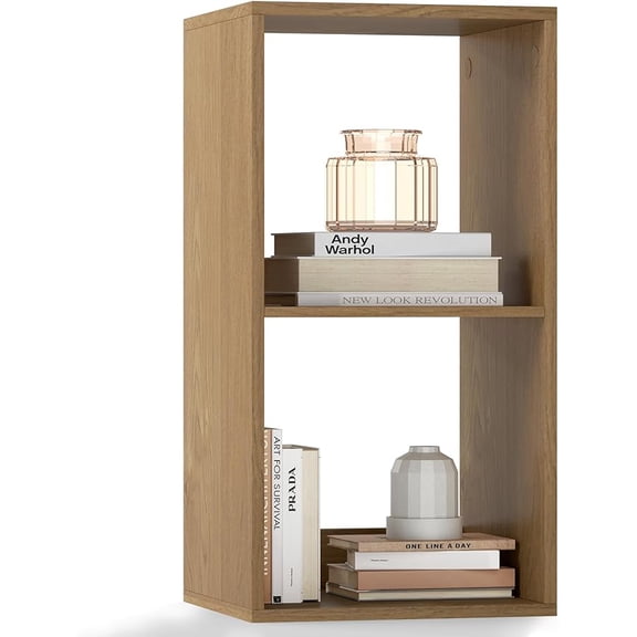 2-Cube Bookcase, 3-Tier Bookshelf with Open Compartments, Freestanding Cube Storage Organizer with Anti-Toppling Kits, Modern Display Shelf for Living Room, Study (1, Natural, 2-Cube)