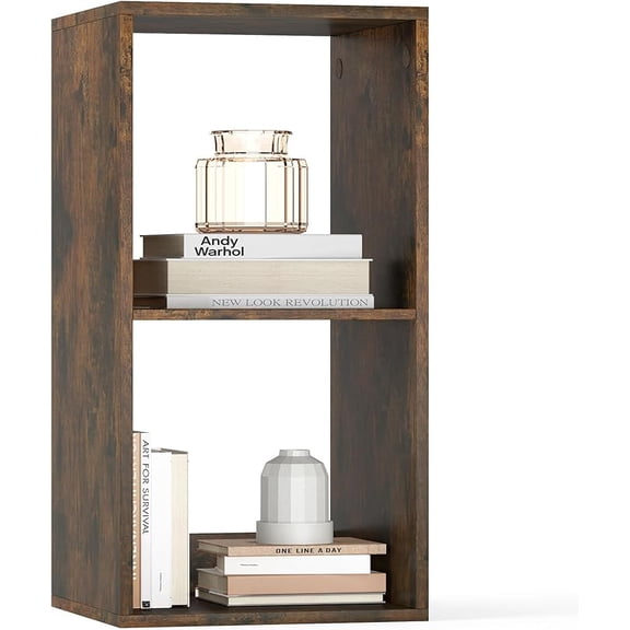 2-Cube Bookcase, 3-Tier Bookshelf with Open Compartments, Freestanding Cube Storage Organizer with Anti-Toppling Kits, Modern Display Shelf for Living Room, Study (1, Rustic Brown, 2-Cube)