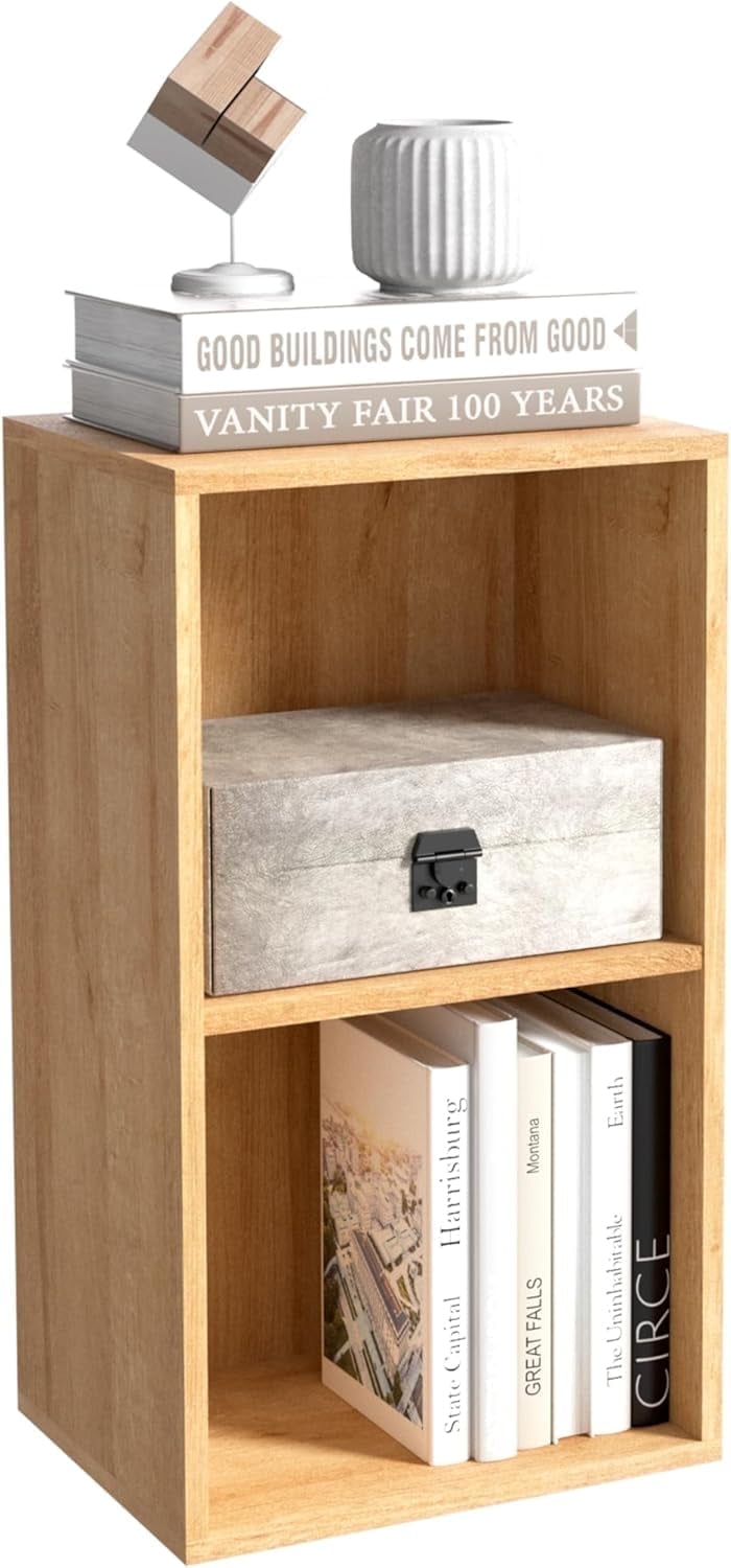 2 Cube Bookcase, 3 Tier Open Shelf Storage Cabinet, Stackable Wooden Multipurpose Display Cabinet Organizer Shelf for Living Room, Bedroom, Hallway, Home Office, Classroom, 11.81*9.25*21.1 in