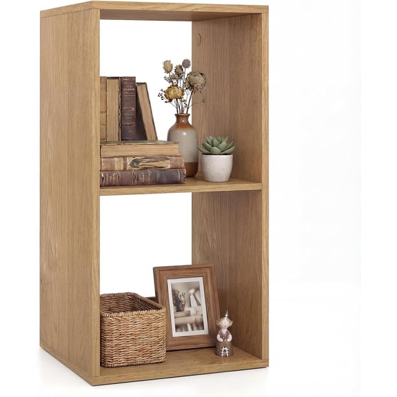 2-Cube Bookcase, Cubby Bookshelf w/Back Guardrail & Anti-Tipping Kits, 3-Tier Freestanding Storage Organizer with Shelves, Open Back Display Rack for Living Room, Bedroom, Natural