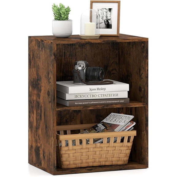 2-Cube Bookcase, Floor Standing Open Bookshelf, 5-Position Adjustable Shelf, Modern Display Shelf, Anti-Toppling Kits, Cubby Storage Organizer for Living Room Study Office (1, Rustic Brown)
