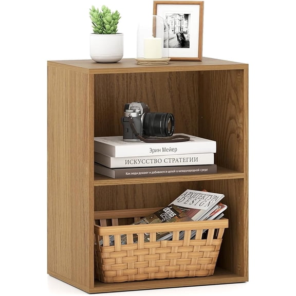 2-Cube Bookcase, Floor Standing Open Bookshelf, 5-Position Adjustable Shelf, Modern Display Shelf, Anti-Toppling Kits, Cubby Storage Organizer for Living Room Study Office (1, Natural)