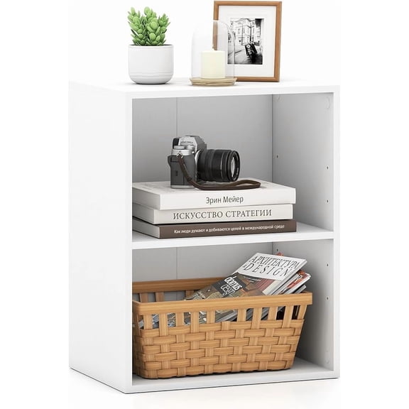 2-Cube Bookcase, Floor Standing Open Bookshelf, 5-Position Adjustable Shelf, Modern Display Shelf, Anti-Toppling Kits, Cubby Storage Organizer for Living Room Study Office (1, White)
