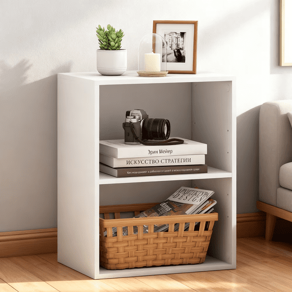 2-Cube Bookcase Floor Standing Open Bookshelf with 5-Position Adjustable Shelf--White