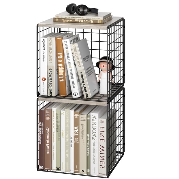 2-Cube Organizer Bookshelf Stackable Modular Storage With Square Mesh & Ivory White Finish 12.2x12.2x12.2