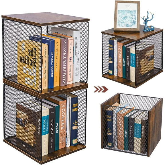 2 Cube Organizer Bookshelves DIY Variable Stackable Cube Storage Organizer for Kid Bedroom,Living Room,Small Bookshelf Black Brown Wooden,No Vinyl Storage