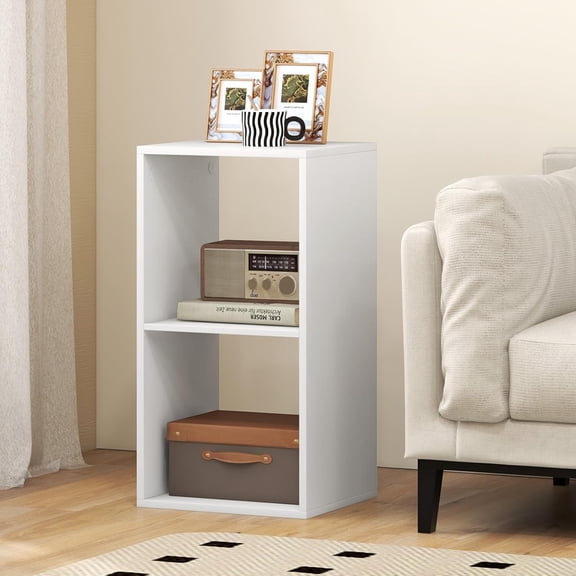 2 Cube Storage Organizer, 2 Tier Floor Standing Bookcase, Small Bookshelf for Small Spaces, Wooden Open Display Shelf for Living Room, Bedroom, Study, White Bookshelf with Open Back