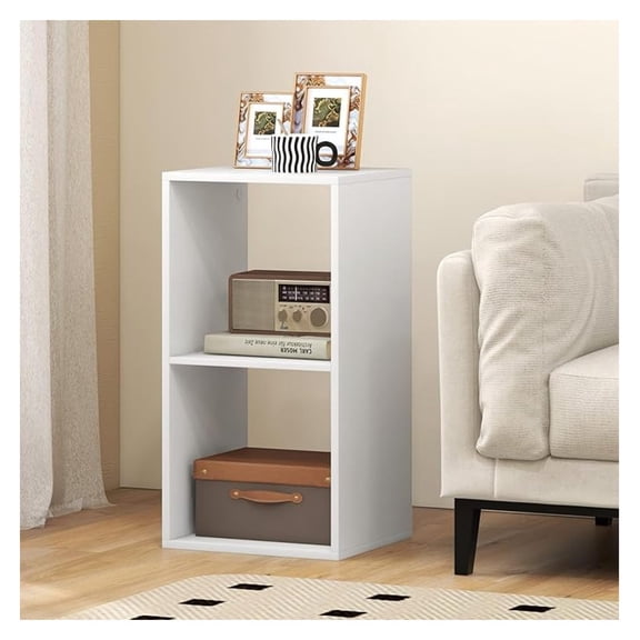 2 Cube Storage Organizer, 2 Tier Floor Standing Bookcase, Small Bookshelf for Small Spaces, Wooden Open Display Shelf for Living Room, Bedroom, Study, White Bookshelf with Open Back