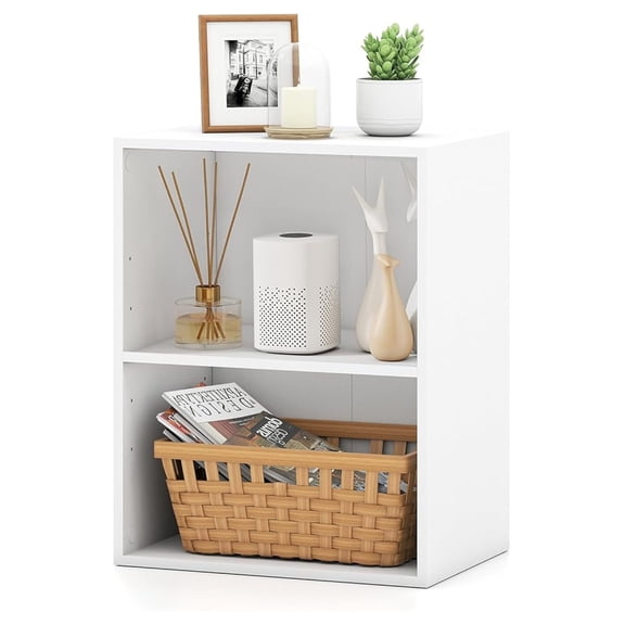 2 Cube Storage Organizer, 21" Small Bookcase with 5-Position Adjustable Panel, Under Desk Bookshelf, Modern Display Shelf, Wooden Cube Shelf for Home Office Bedroom (White)
