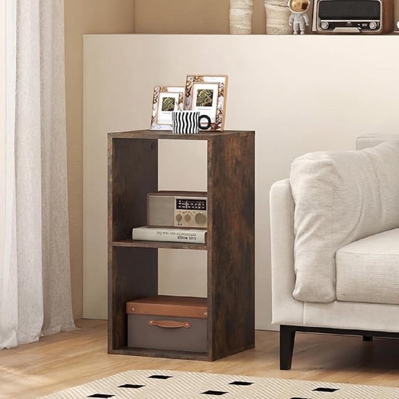 2 Cube Storage Organizer, Small Bookshelf for Small Space, 2 Shelf Bookcase with Open Back, Wooden Display Shelf for Bedroom, Living Room
