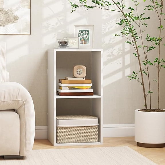 2 Cube Storage Organizer, Small Bookshelf for Small Space, 2 Shelf Bookcase with Open Back, Wooden Display Shelf for Bedroom, Living Room