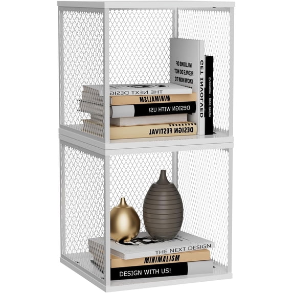 2 Cube Storage Organizer, Small Bookshelves, DIY Variable Stackable Wooden & Metal Cubes Shelves for Desktop, Bedroom, Living Room, White