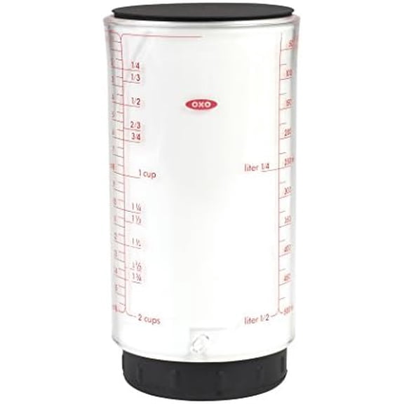 2 Cup Adjustable Measuring Cup for Sticky and Dry Ingredients with Easy Pouring and Squeegee Plunger
