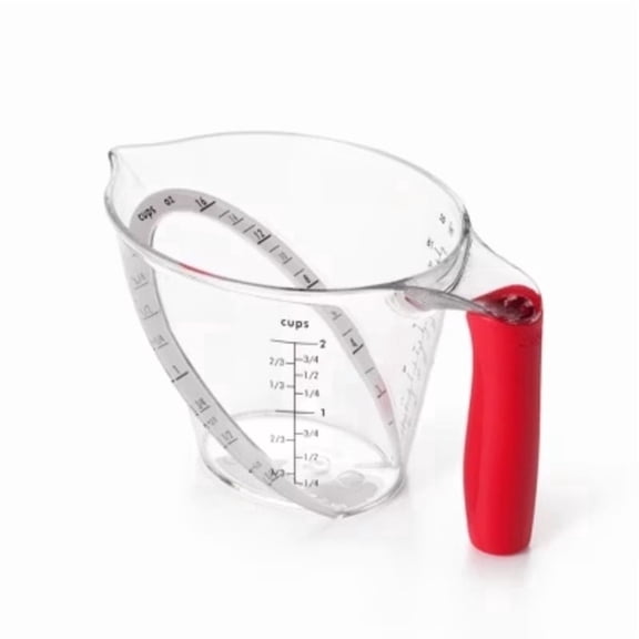 2 Cup Angled Measuring Cup: Clear Plastic, Dishwasher-Safe, Lifetime Warranty, 7" Width, 4.1" Height