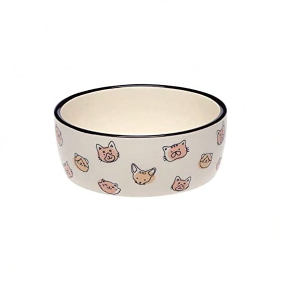 2-Cup Ceramic Cat Bowl Cute Cat Face Water and Food Dish Wide Shallow Whisker-Friendly Design for Kittens and Small/Medium Cats Heavy Non-Slip Pet Feeding Bowl